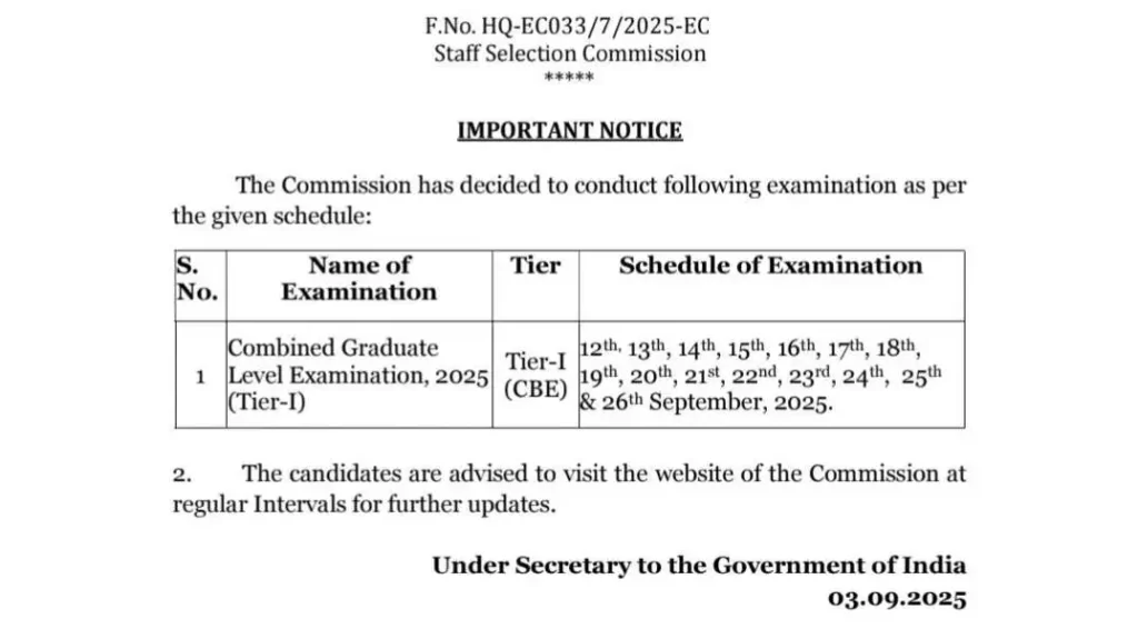 SSC CGL Exam Date 2025